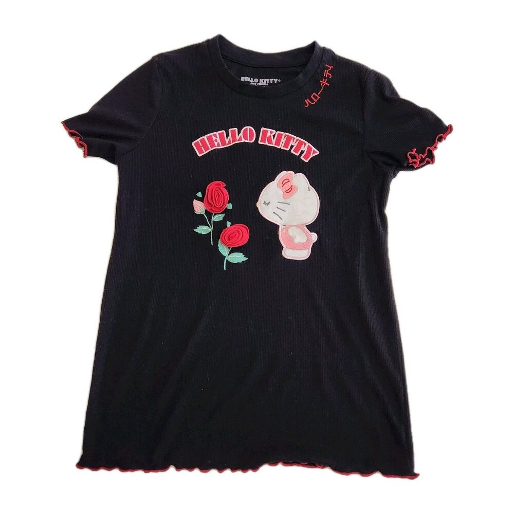 Sanrio Hello Kitty Rose Lettuce Hem Youth Shirt SZ XL